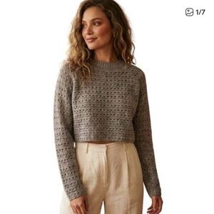 SELF CONTRAST NWOT Taupe Cropped Mesh Knit Sweater Womens Size S